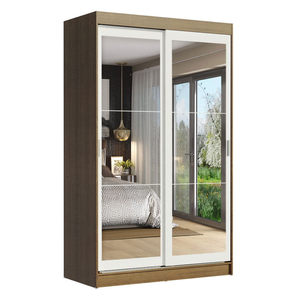 Clóset Soltero Tokio 2 Puertas Correderas con Espejos 2 Cajones Marrón/Blanco