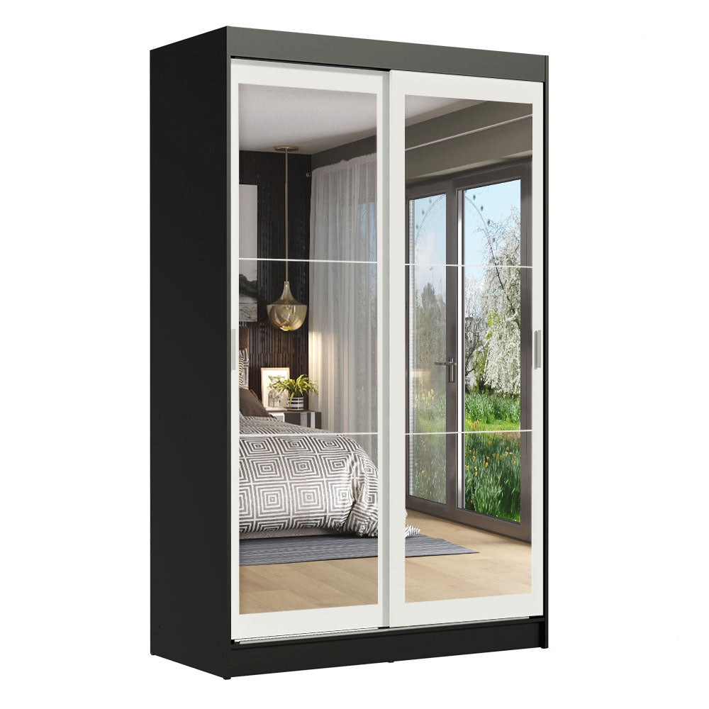 Clóset Soltero Tokio 2 Puertas Correderas con Espejos 2 Cajones Negro/Blanco