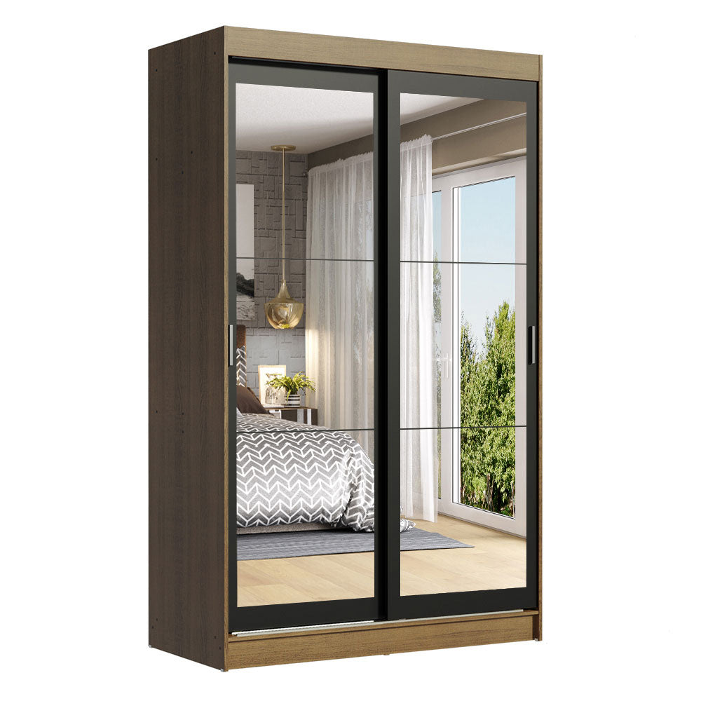 Clóset Soltero Tokio 2 Puertas Correderas con Espejos 2 Cajones Marrón/Negro