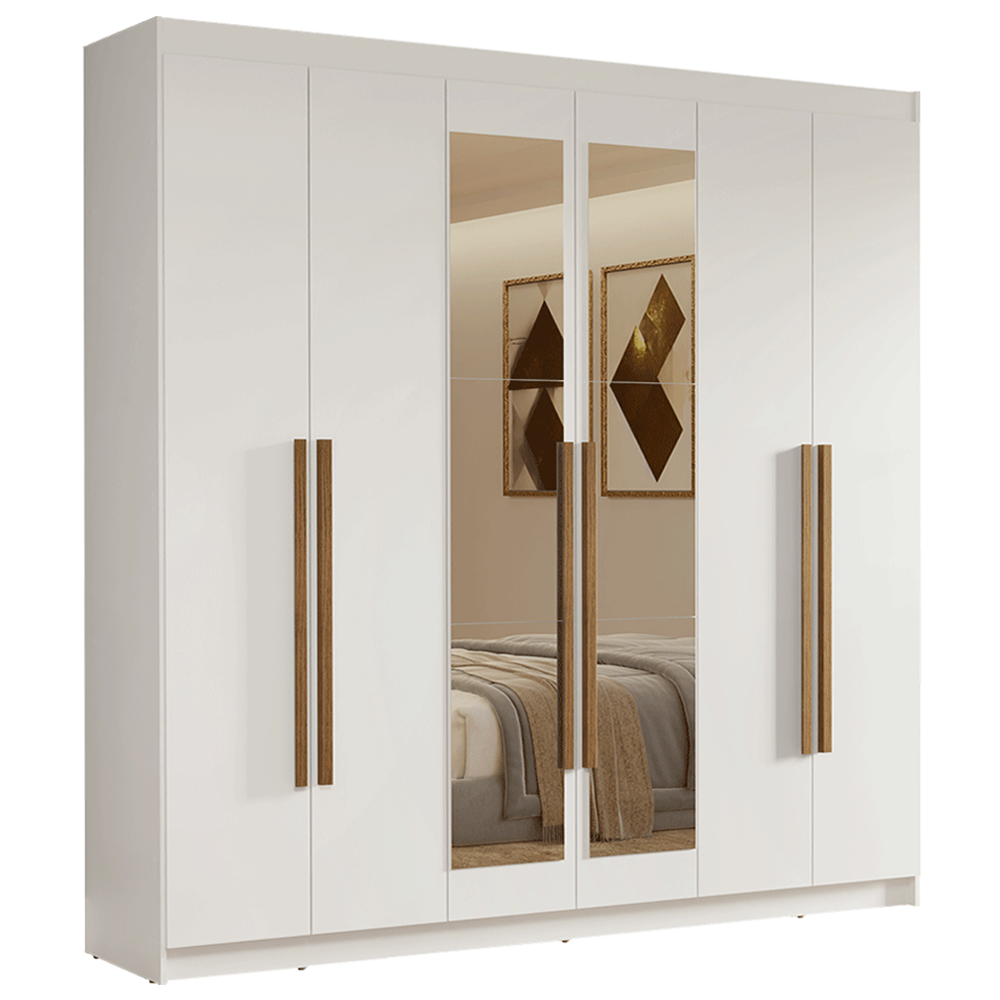 Clóset Matrimonial Venus 6 Puertas Batientes con Espejo Blanco/Blanco/Marrón