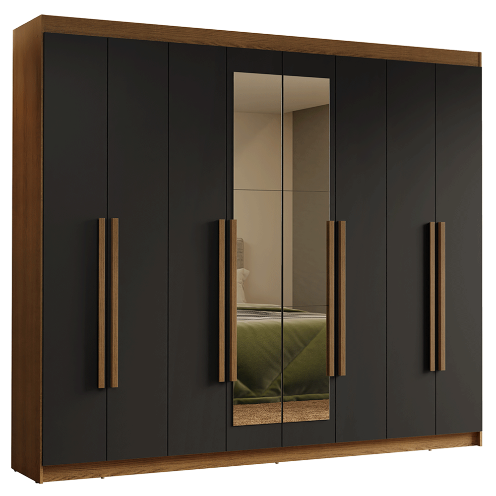 Clóset Matrimonial Venus 8 Puertas Batientes con Espejo Marrón/Negro/Marrón