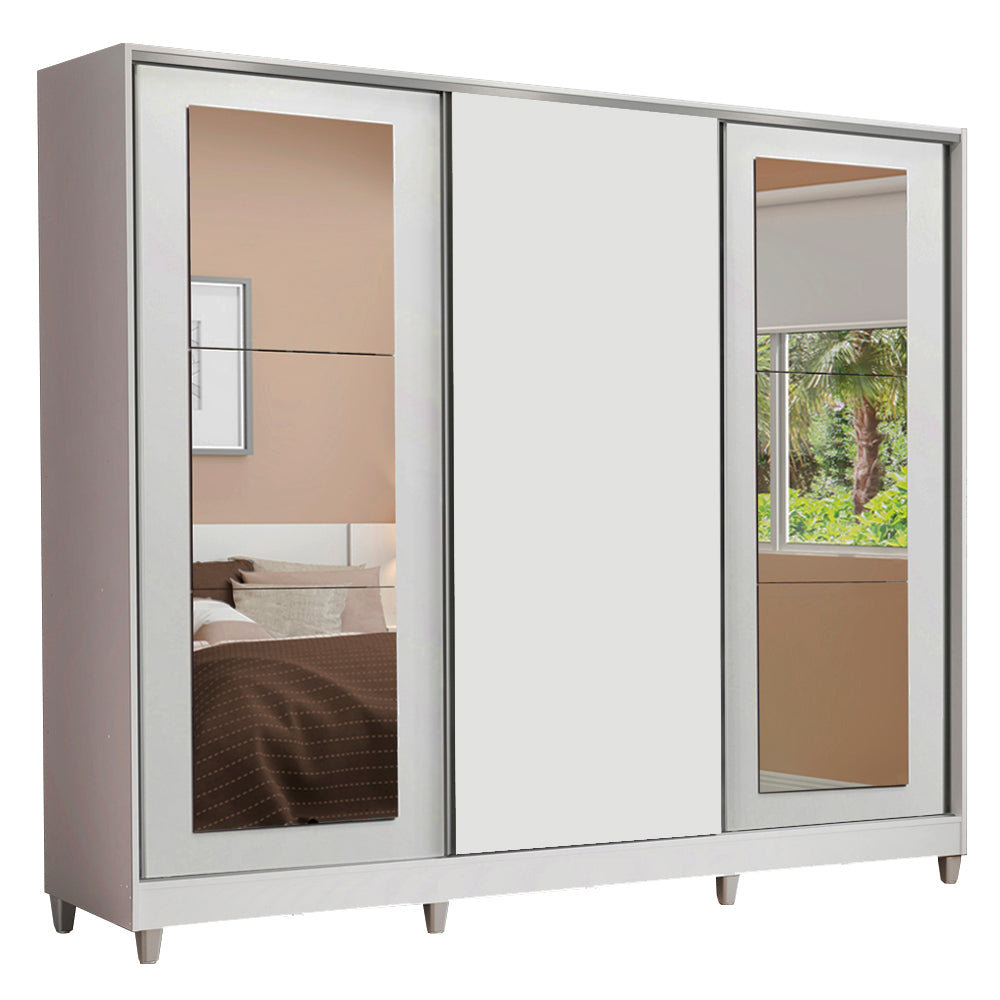 Clóset Matrimonial 100% MDF 3 Puertas Corredizas con Espejos Blanco con Patas Eros