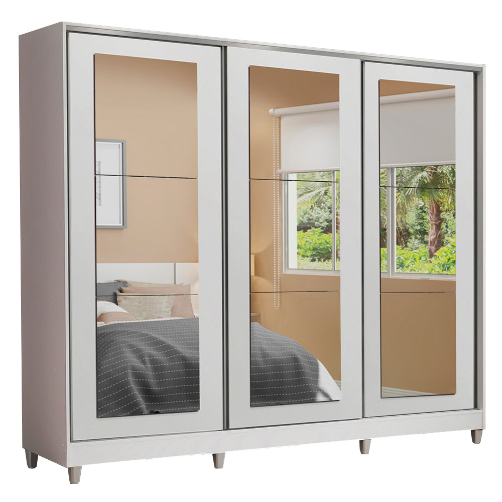 Clóset Matrimonial 100% MDF 3 Puertas Corredizas con Espejos Blanco con Patas Eros