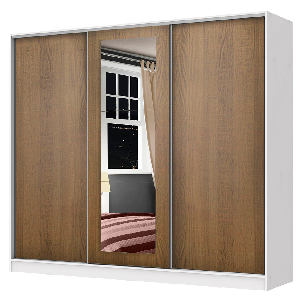 Clóset Matrimonial 100% MDF Eros 3 Puertas Correderas con Espejo Blanco/Marrón