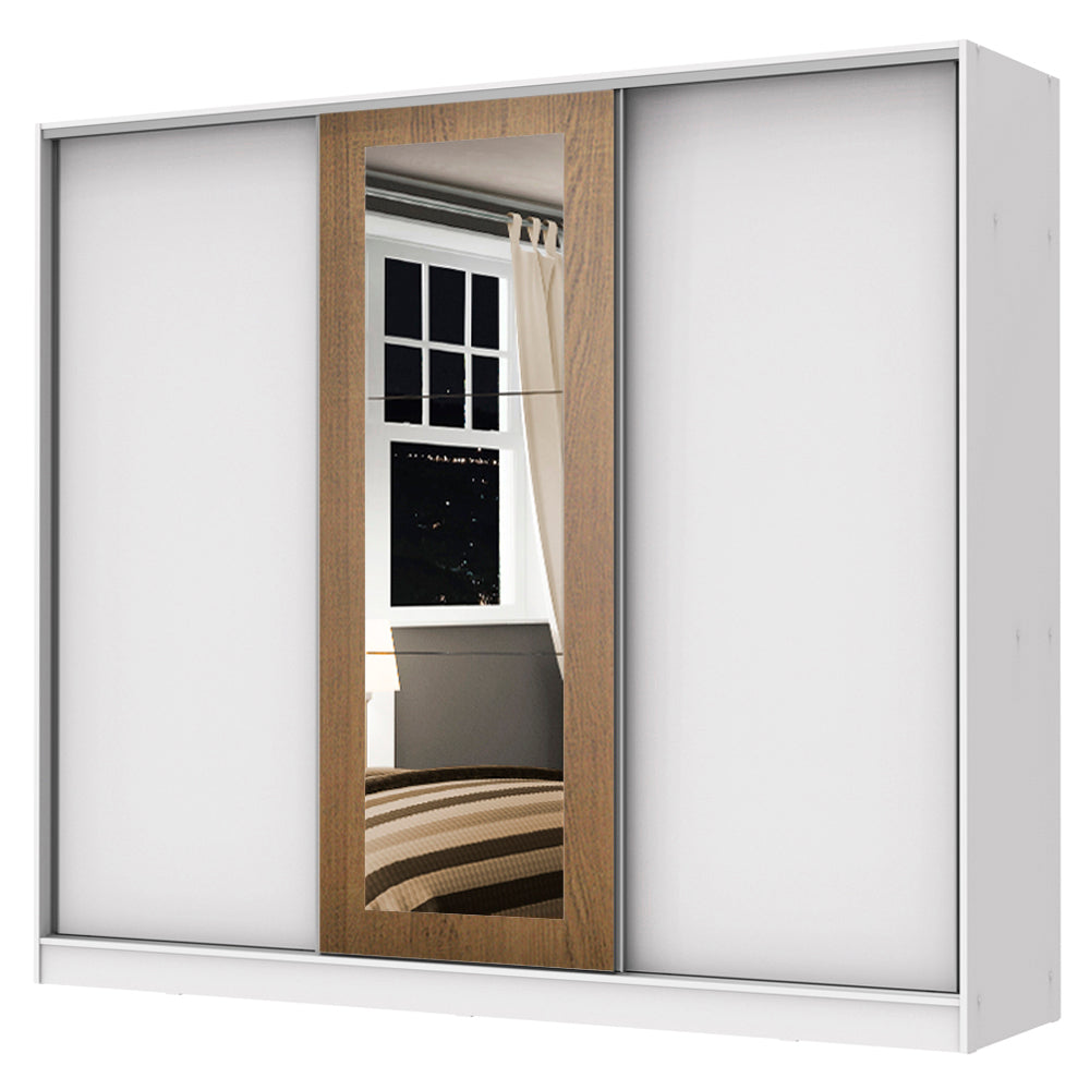 Clóset Matrimonial 100% MDF Eros 3 Puertas Correderas con Espejo Blanco/Blanco/Marrón