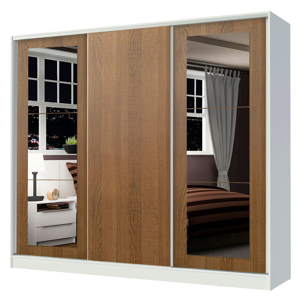 Clóset Matrimonial 100% MDF 3 Puertas Corredizas con Espejos Blanco/Marrón Eros
