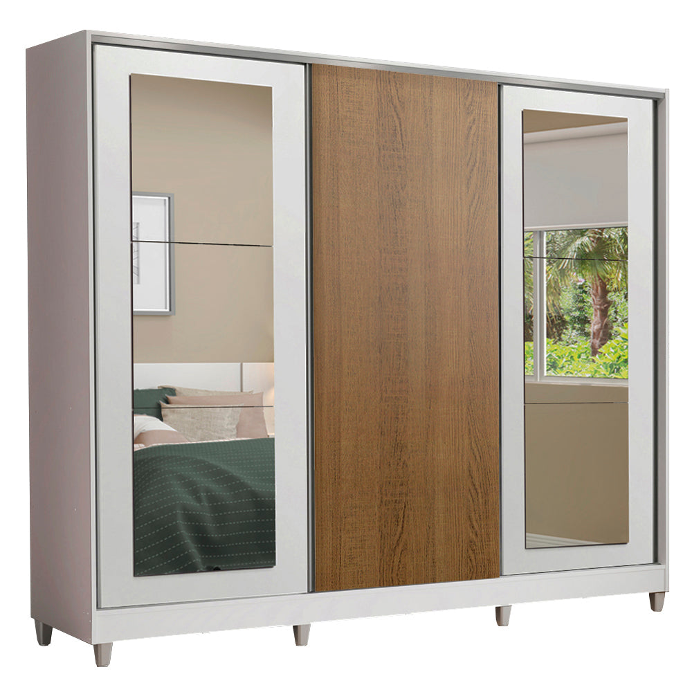 Clóset Matrimonial 100% MDF 3 Puertas Corredizas con Espejos Blanco/Marrón con Patas Eros