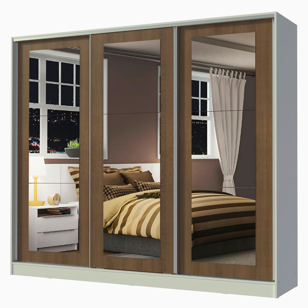 Clóset Matrimonial 100% MDF 3 Puertas Corredizas con Espejos Blanco/Marrón Eros