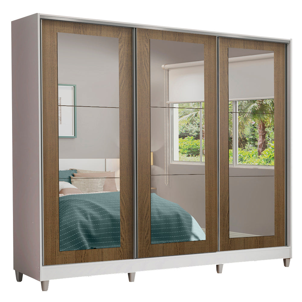 Clóset Matrimonial 100% MDF 3 Puertas Corredizas con Espejos Blanco/Marrón con Patas Eros