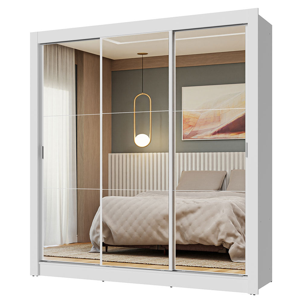 Clóset Matrimonial 3 Puertas Corredizas de Espejo Blanco Nobre