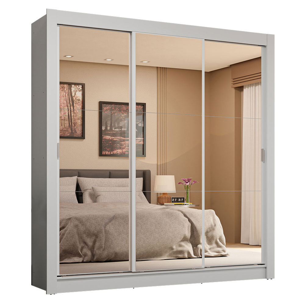 Clóset Matrimonial 3 Puertas Corredizas de Espejo 4 Cajones Blanco Sublime Plus