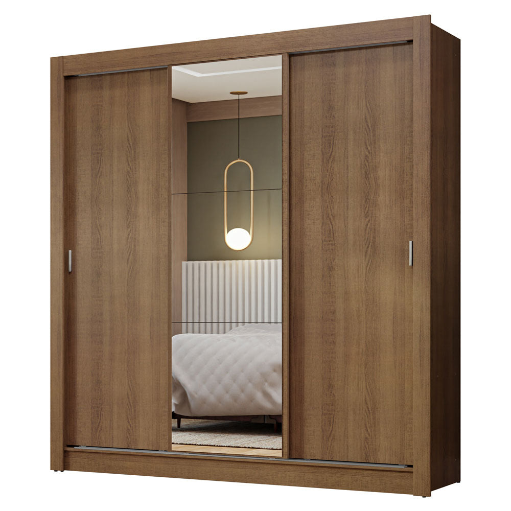 Clóset Matrimonial 3 Puertas Corredizas con Espejo Marrón Nobre