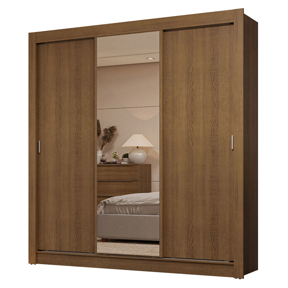 Clóset Matrimonial 3 Puertas Corredizas con Espejo 2 Cajones Marrón Sublime