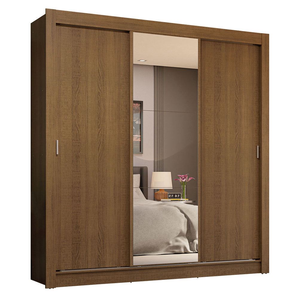 Clóset Matrimonial 3 Puertas Corredizas con Espejo 4 Cajones Marrón Sublime Plus