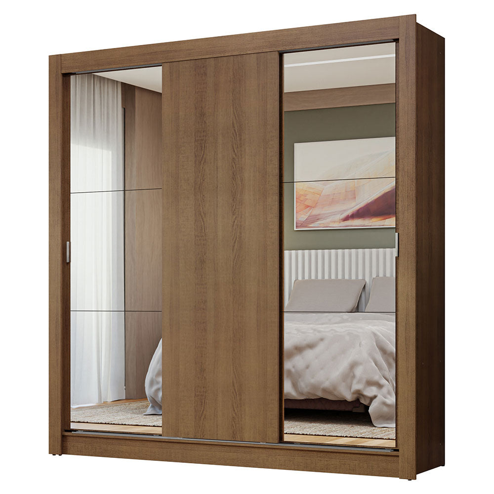 Clóset Matrimonial 3 Puertas Corredizas con Espejos Marrón Nobre