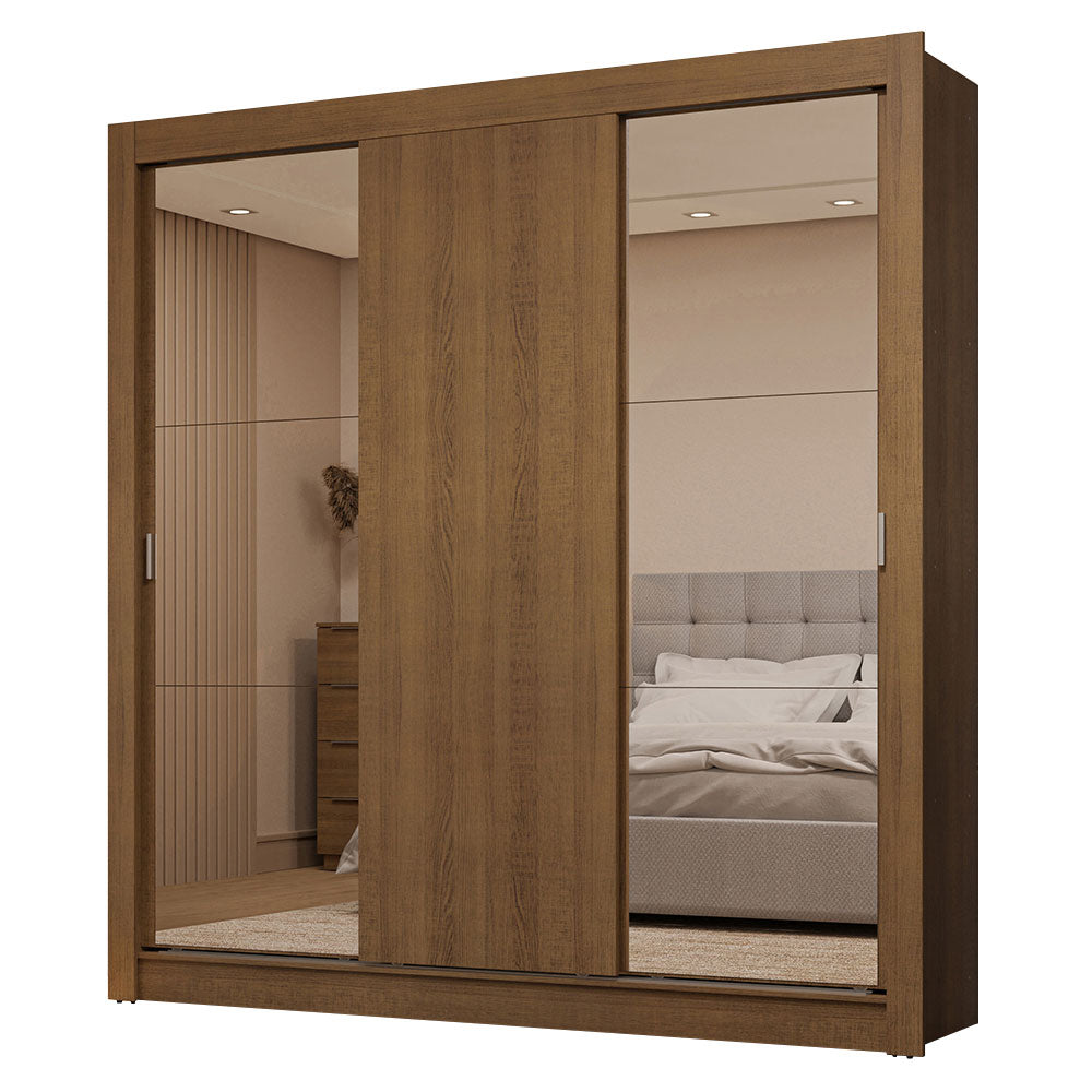 Clóset Matrimonial 3 Puertas Corredizas con Espejos 2 Cajones Marrón Sublime
