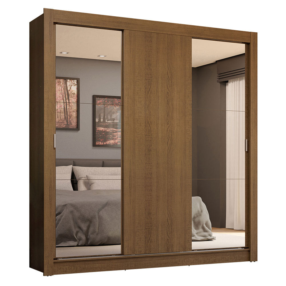 Clóset Matrimonial 3 Puertas Corredizas con Espejos 4 Cajones Marrón Sublime Plus