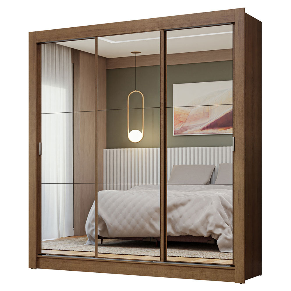 Clóset Matrimonial 3 Puertas Corredizas de Espejo Marrón Nobre