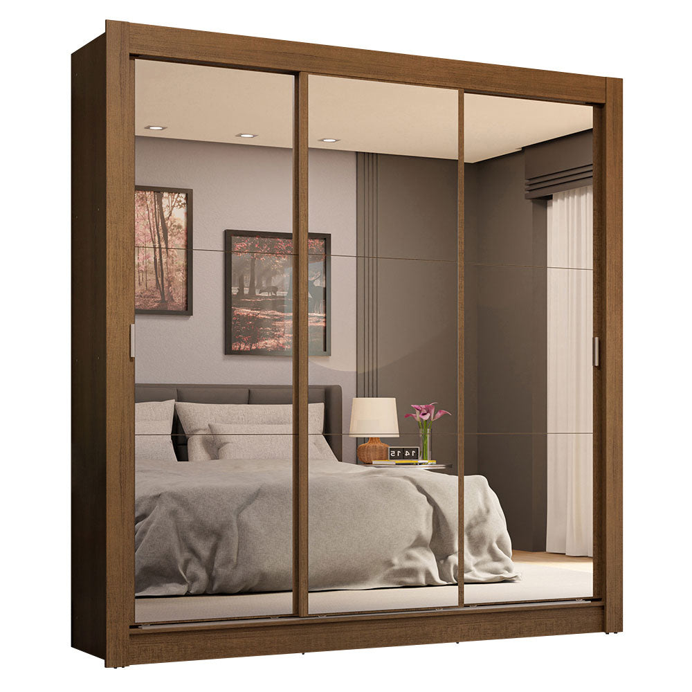 Clóset Matrimonial 3 Puertas Corredizas de Espejo 4 Cajones Marrón Sublime Plus