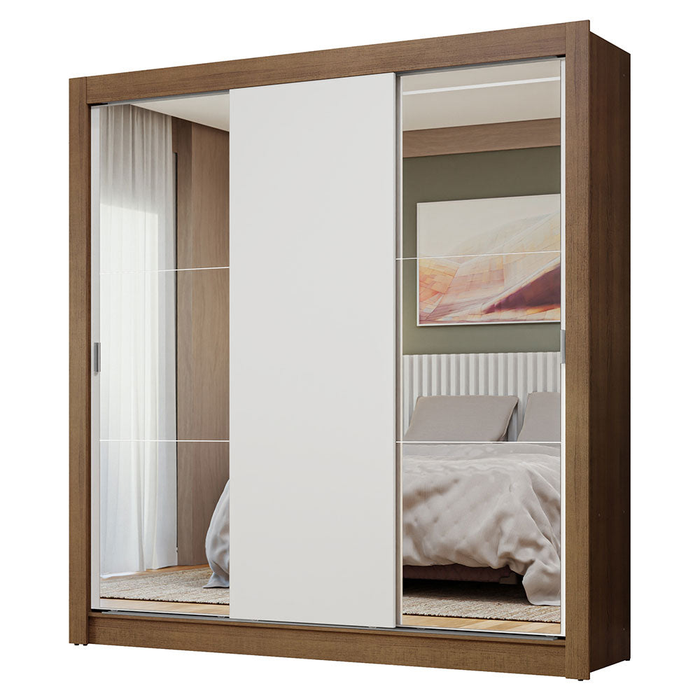 Clóset Matrimonial 3 Puertas Corredizas con Espejos Marrón/Blanco Nobre