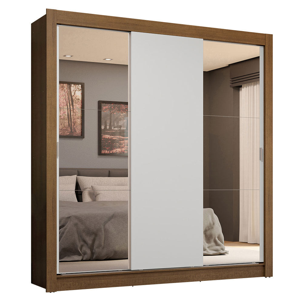 Clóset Matrimonial 3 Puertas Corredizas con Espejos 4 Cajones Marrón/Blanco Sublime Plus