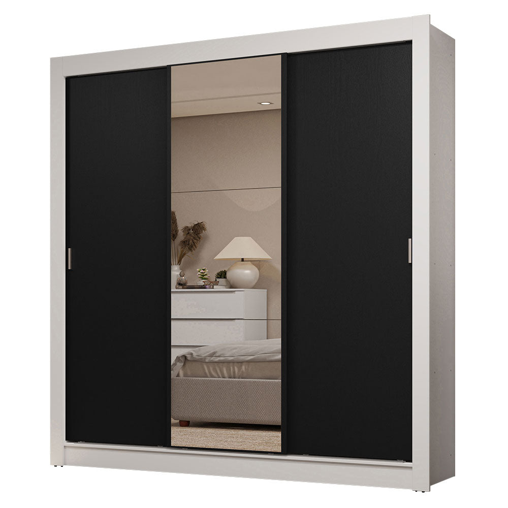 Clóset Matrimonial 3 Puertas Corredizas con Espejo 2 Cajones Blanco/Negro Sublime