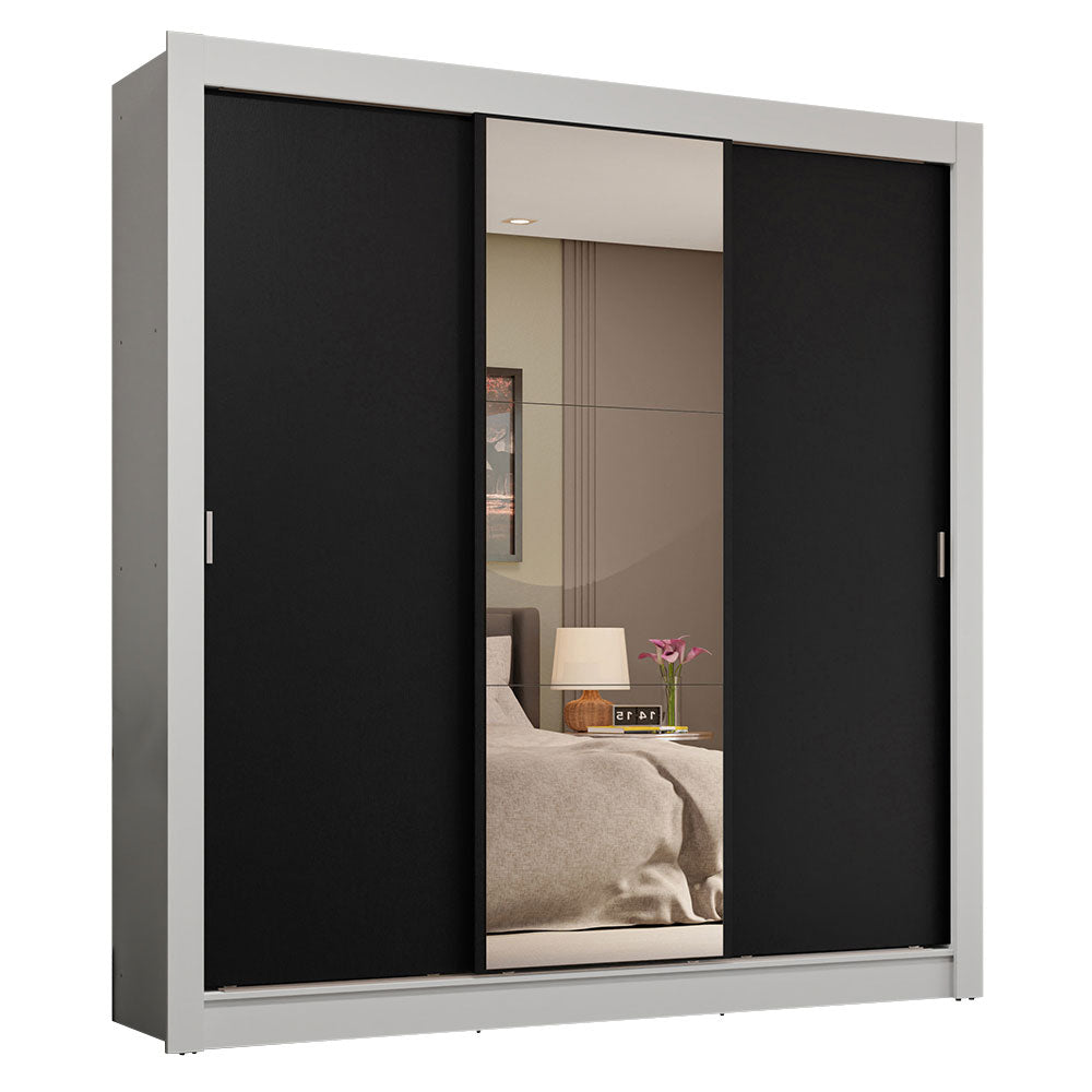 Clóset Matrimonial 3 Puertas Corredizas con Espejo 4 Cajones Blanco/Negro Sublime Plus