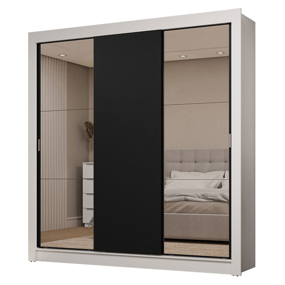 Clóset Matrimonial 3 Puertas Corredizas con Espejos 2 Cajones Blanco/Negro Sublime