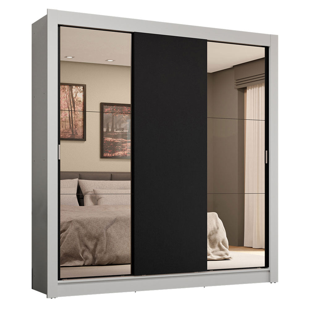 Clóset Matrimonial 3 Puertas Corredizas con Espejos 4 Cajones Blanco/Negro Sublime Plus