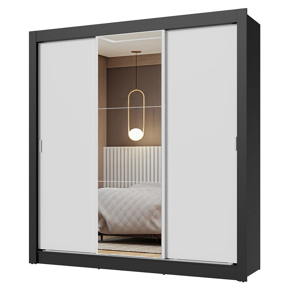 Clóset Matrimonial 3 Puertas Corredizas con Espejo Negro/Blanco Nobre