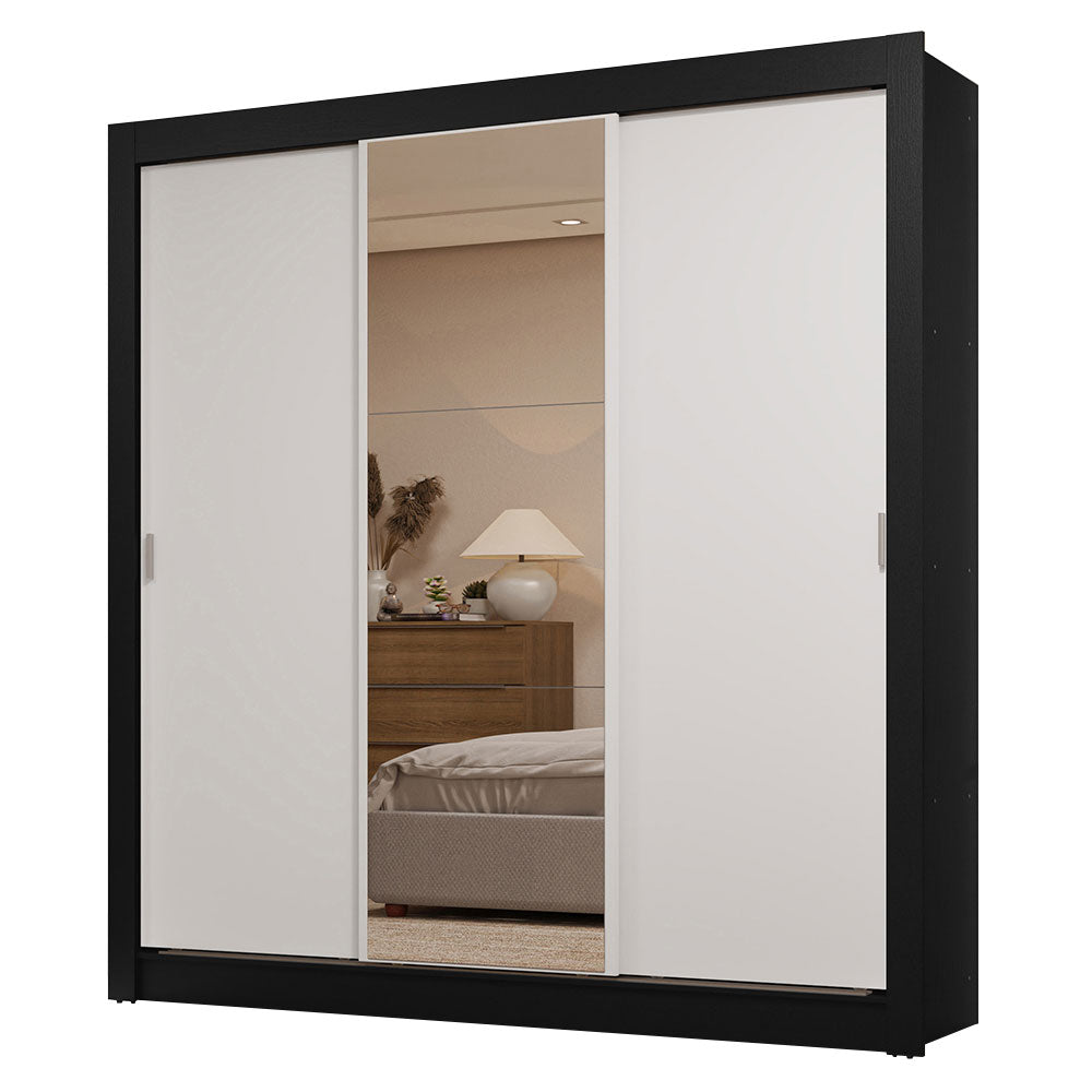 Clóset Matrimonial 3 Puertas Corredizas con Espejo 2 Cajones Negro/Blanco Sublime