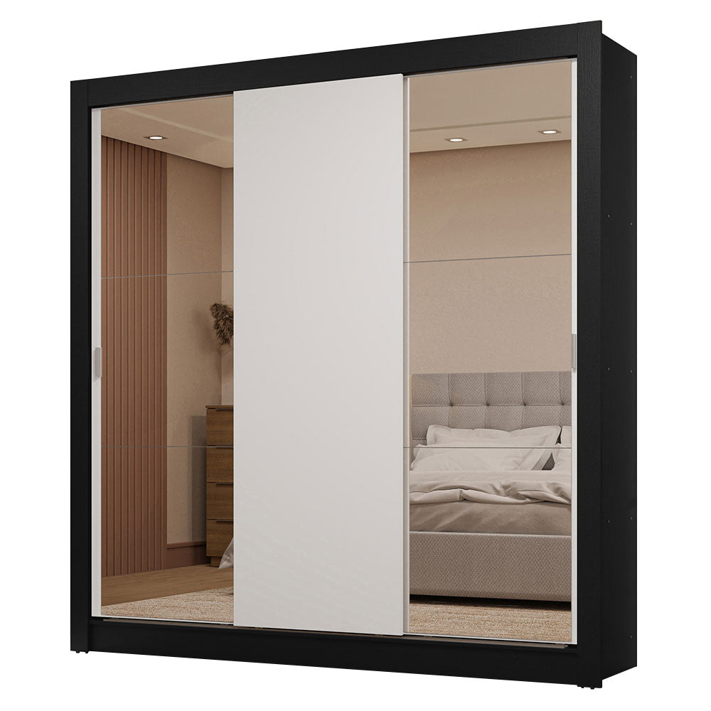 Clóset Matrimonial 3 Puertas Corredizas con Espejos 2 Cajones Negro/Blanco Sublime