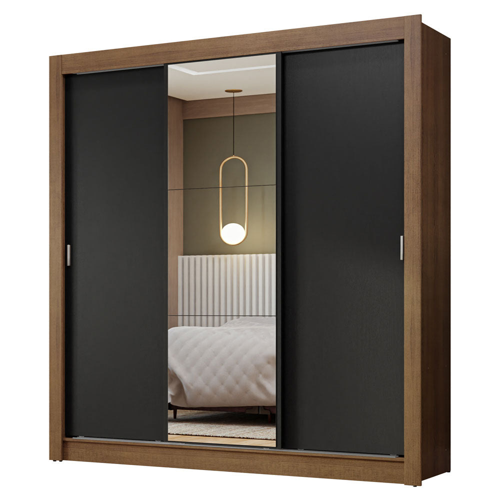 Clóset Matrimonial 3 Puertas Corredizas con Espejo Marrón/Negro Nobre