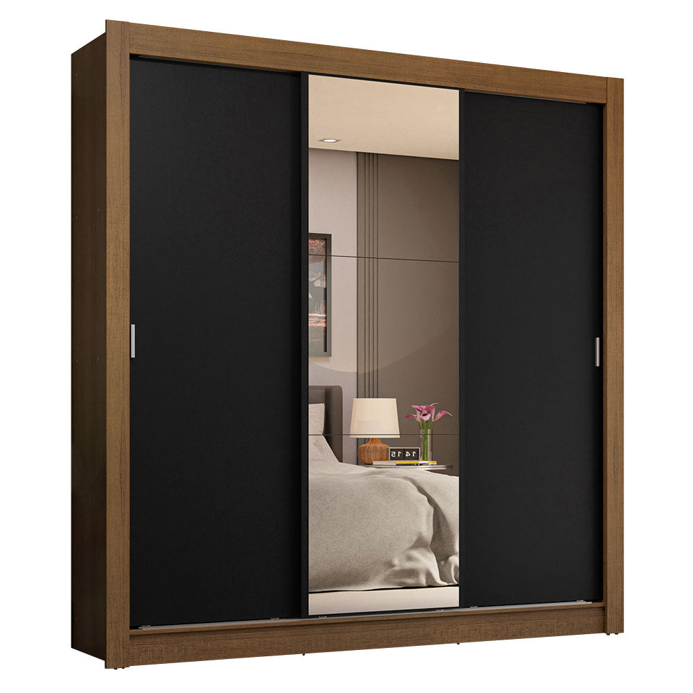 Clóset Matrimonial 3 Puertas Corredizas con Espejo 4 Cajones Marrón/Negro Sublime Plus