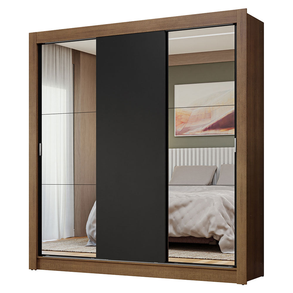 Clóset Matrimonial 3 Puertas Corredizas con Espejos Marrón/Negro Nobre