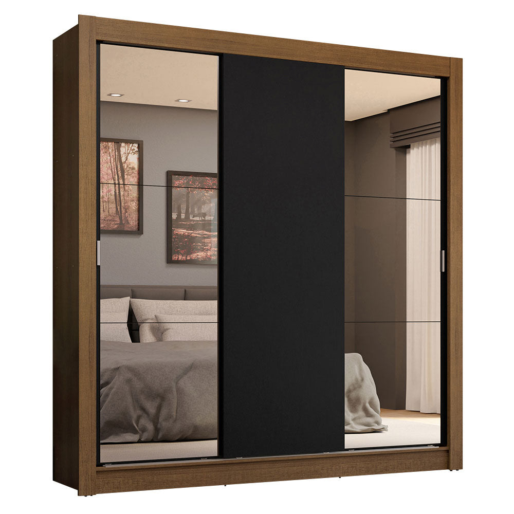 Clóset Matrimonial 3 Puertas Corredizas con Espejos 4 Cajones Marrón/Negro Sublime Plus