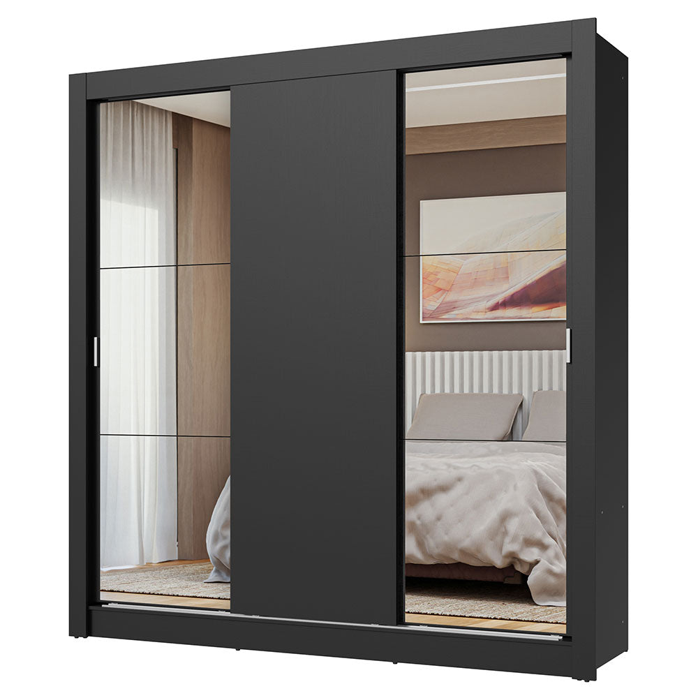 Clóset Matrimonial 3 Puertas Corredizas con Espejos Negro Nobre