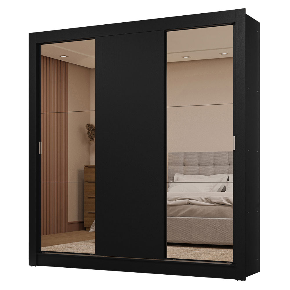 Clóset Matrimonial 3 Puertas Corredizas con Espejos 2 Cajones Negro Sublime