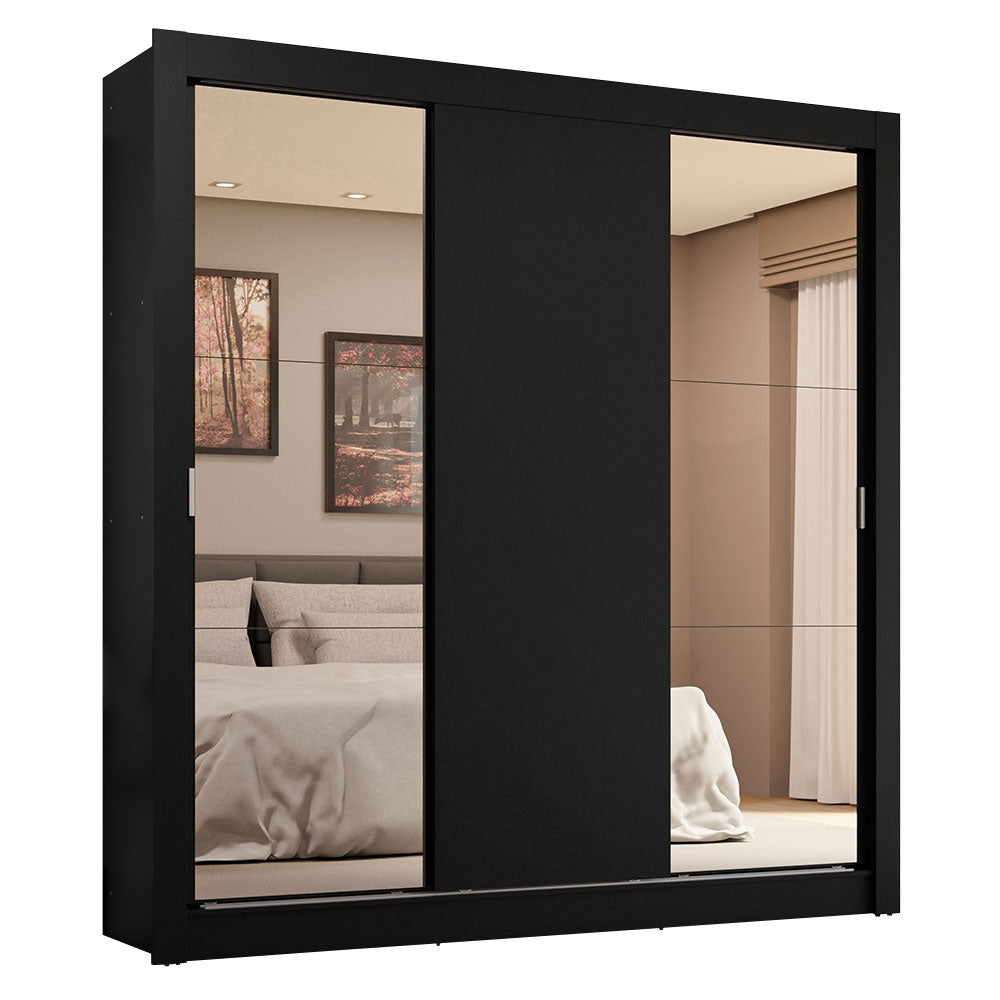 Clóset Matrimonial 3 Puertas Corredizas con Espejos 4 Cajones Negro Sublime Plus