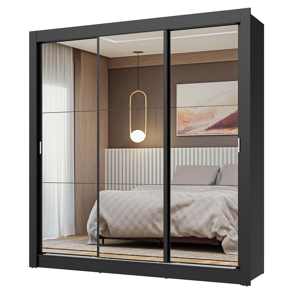 Clóset Matrimonial 3 Puertas Corredizas de Espejo Negro Nobre