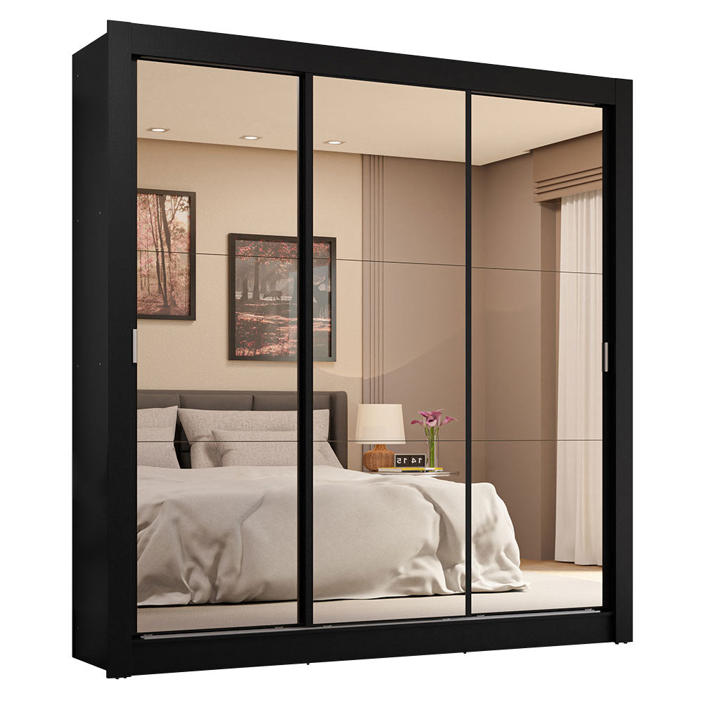 Clóset Matrimonial 3 Puertas Corredizas de Espejo 4 Cajones Negro Sublime Plus