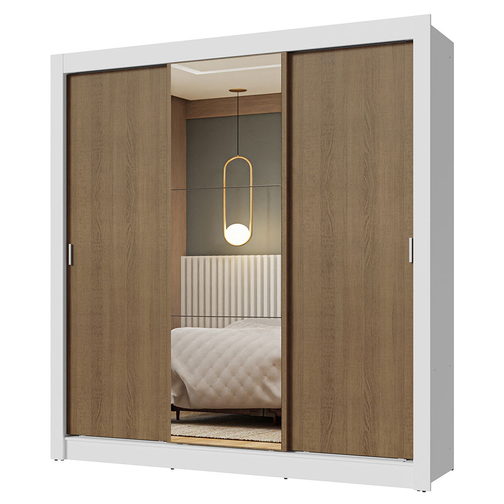 Clóset Matrimonial 3 Puertas Corredizas con Espejo Blanco/Marrón Nobre