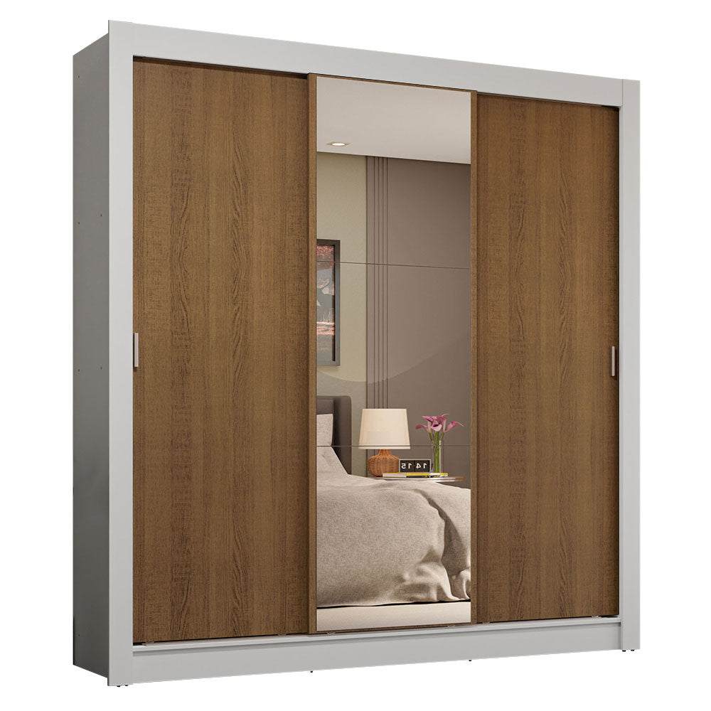 Clóset Matrimonial 3 Puertas Corredizas con Espejo 4 Cajones Blanco/Marrón Sublime Plus
