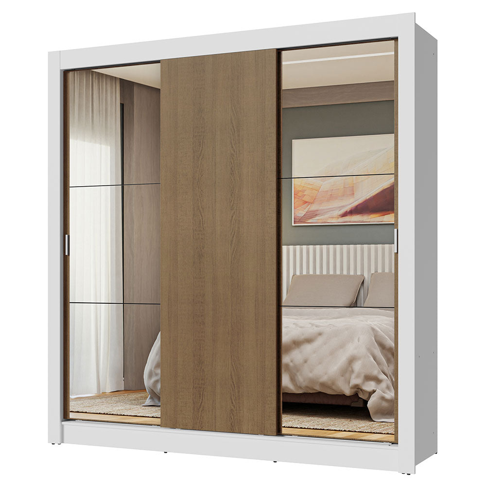 Clóset Matrimonial 3 Puertas Corredizas con Espejos Blanco/Marrón Nobre