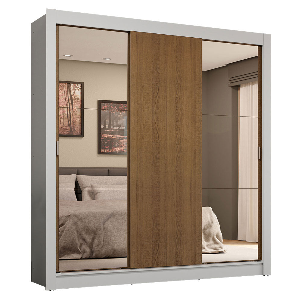 Clóset Matrimonial 3 Puertas Corredizas con Espejos 4 Cajones Blanco/Marrón Sublime Plus