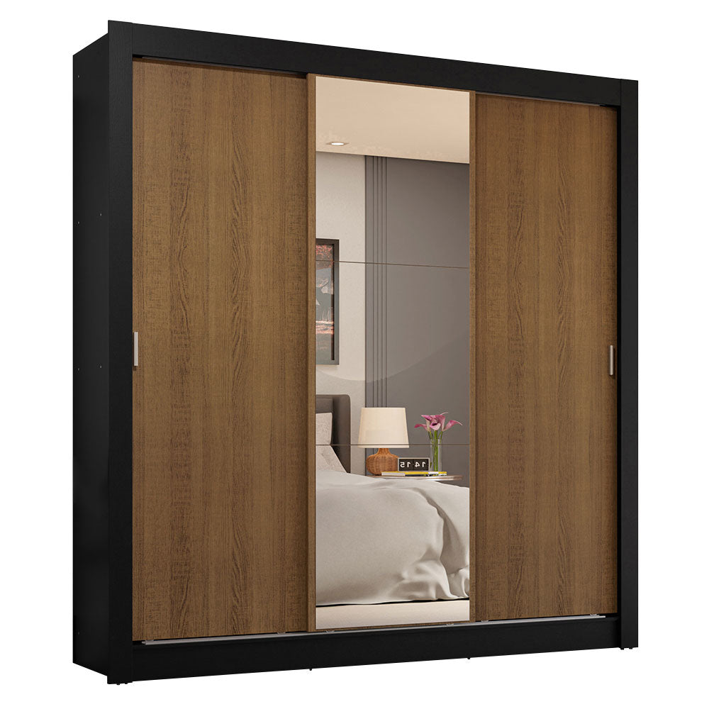 Clóset Matrimonial 3 Puertas Corredizas con Espejo 4 Cajones Negro/Marrón Sublime Plus
