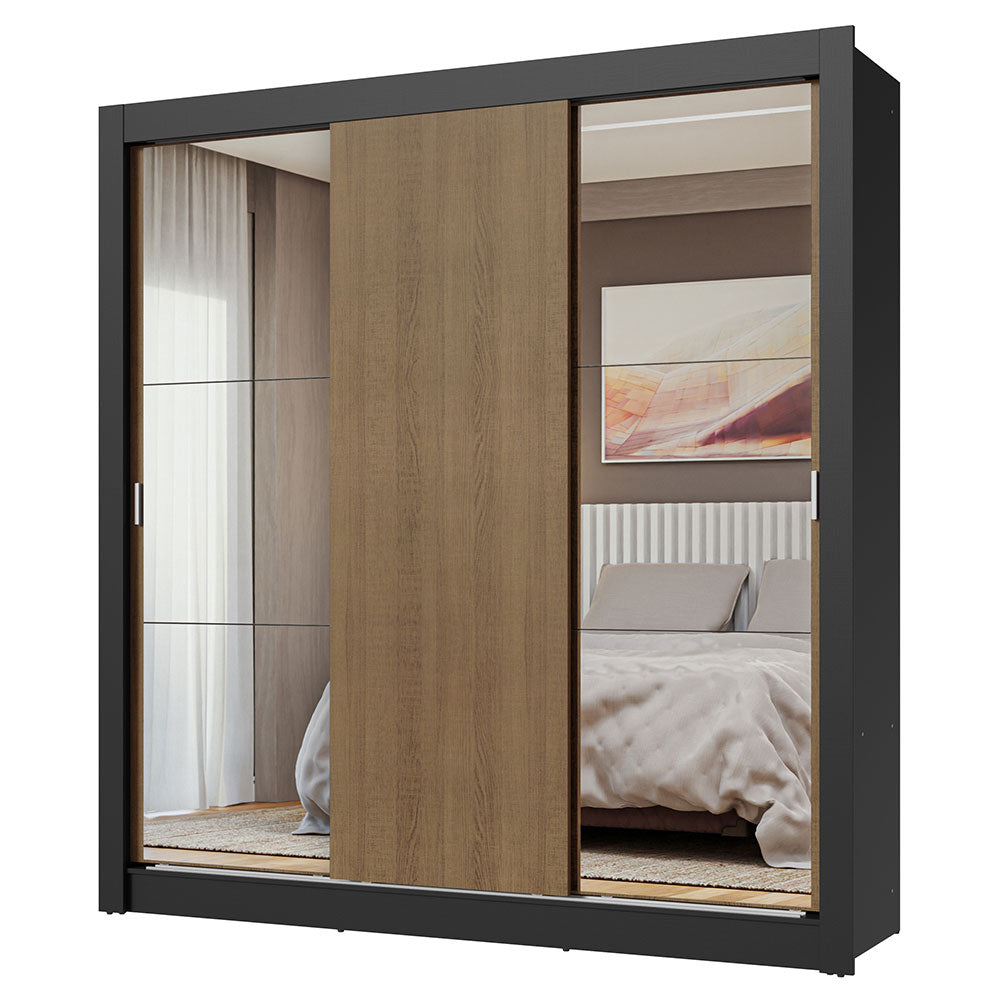 Clóset Matrimonial 3 Puertas Corredizas con Espejos Negro/Marrón Nobre