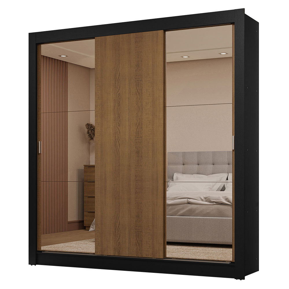 Clóset Matrimonial 3 Puertas Corredizas con Espejos 2 Cajones Negro/Marrón Sublime
