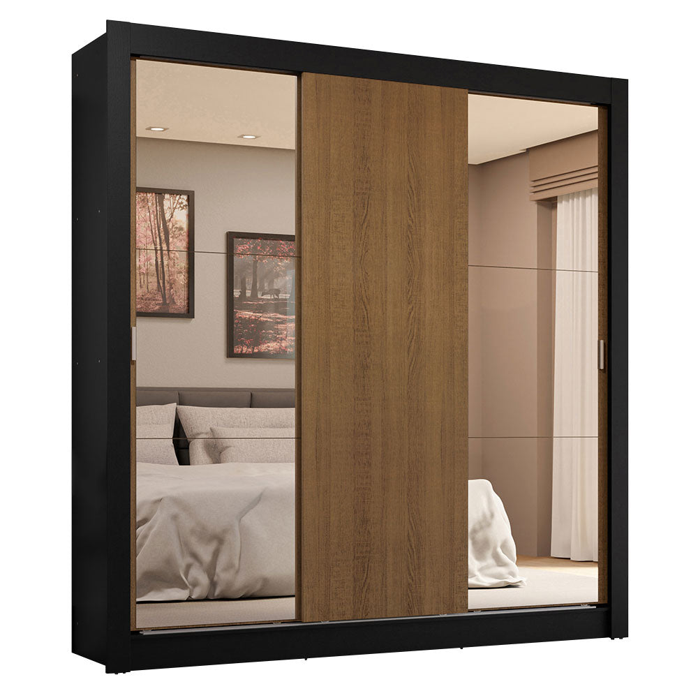 Clóset Matrimonial 3 Puertas Corredizas con Espejos 4 Cajones Negro/Marrón Sublime Plus