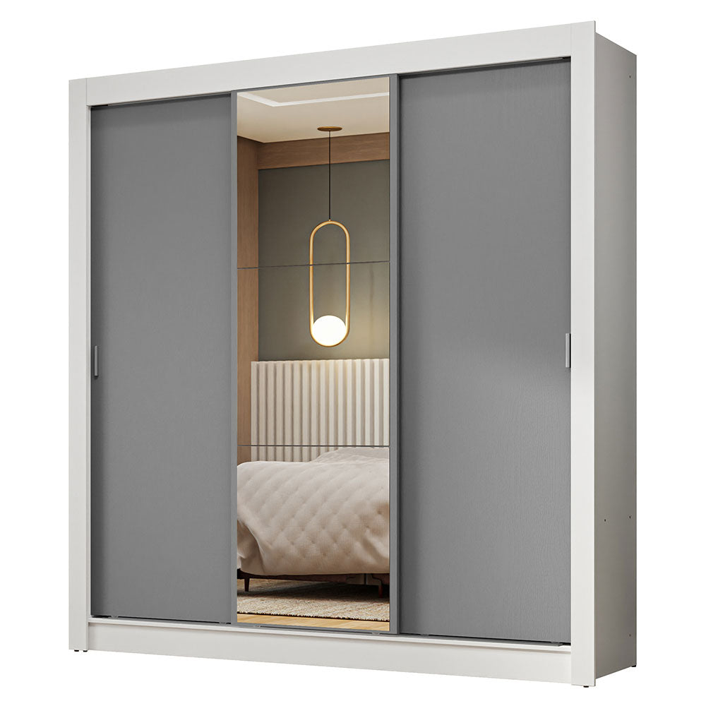 Clóset Matrimonial 3 Puertas Corredizas con Espejo Blanco/Gris Nobre